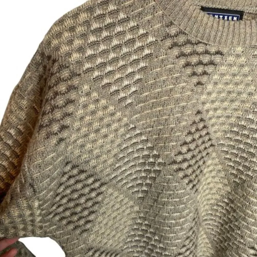 VTG Jantzen Mens Geometric Crew Neck Retro Grandpa Sweater Size L Beige Neutral